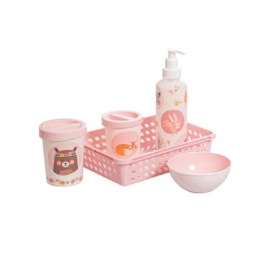 Imagem de KIT HIGIENE BEBÊ 5 PEÇAS BABY URSO PORTA ALGODÃO ORGANIZADOR INFANTIL PLASUTIL (Bichinhos Menina)
