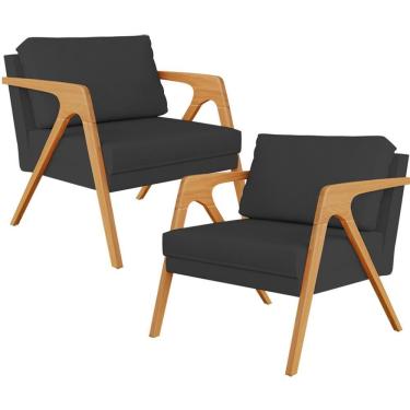Imagem de Kit 02 Poltronas Pietra L02 Suede Preto