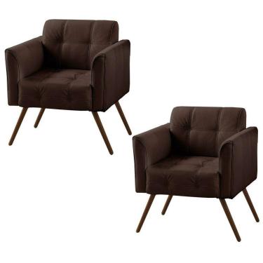 Imagem de Kit 02 Poltronas Decorativa Bia Couro Conhaque Gran Belo
