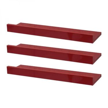 Imagem de Kit 3 Prateleiras Porta Quadros 70X10cm Vermelha Invisível