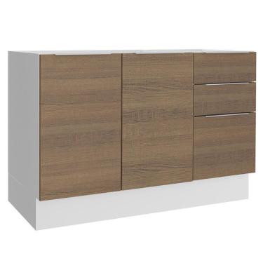 Imagem de Balcão de Pia Stella 2 Portas 3 Gavetas Branco Rustic Madesa