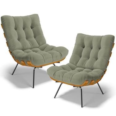 Imagem de Kit 2 Poltronas Decorativas Costela L02 Bouclê Oliva - Lyam Decor