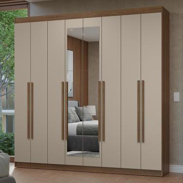 Imagem de Guarda-roupa Casal 8 Portas Batentes Com Espelho Netuno Madesa Rustic/crema