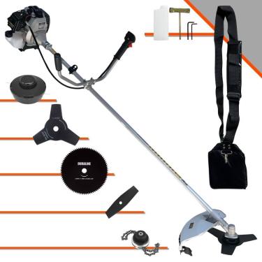 Imagem de Roçadeira Robusta Toyama TBC43H À Gasolina 43cc 1,7HP 5 Opções de Corte Com Lâmina Facão, Lâmina 3 Pontas, Lâmina 80 Dentes, Trimmer e Carretel Nylon