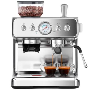 Imagem de Electactic Máquina de café expresso com moedor embutido, máquinas profissionais de cappuccino e latte com espumador de leite, máquina de café expresso de aço inoxidável 3 em 1 para casa, escritório ou