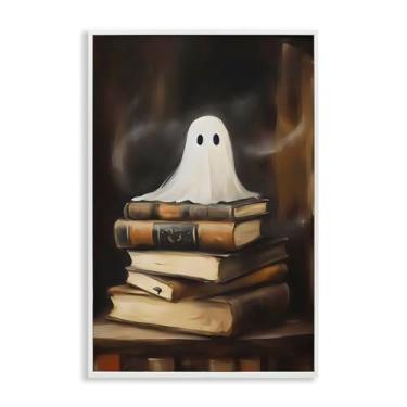 Imagem de Stupell Industries Ghost on Book Stack Gray Framed Giclee Art, design by Arlington Prints, 76 x 50 cm