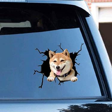Imagem de Zpahq Shiba Inu Adesivo de rachadura de carro, vinil 3D engraçado, impermeável, para parede, laptop, carro, janela, caminhão, para-choque, geladeira, 30 x 30 cm