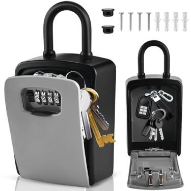 Imagem de Locilot SAFEXXL Caixa grande para chaveiros, 14 cm x 10,4 cm x 5,3 cm, à prova d'água Kirsite para chaves ao ar livre, suporte de parede portátil com código (pacote com 1, preto e cinza)