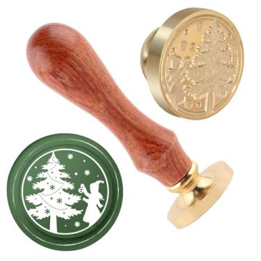 Imagem de Selo de cera de Natal Carimbo de selagem de árvore de Natal latão e uma alça de madeira carimbos cabeça para cartões de natal convites de festa carta envelope cartões de felicitações presentes