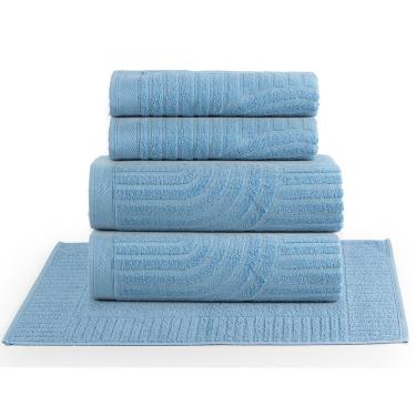 Imagem de Jogo De Banho Dunna Toalhas Macias 100% Algodão Fio Penteado 5 Peças Oceano Azul