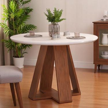 Imagem de Mesa De Jantar Tampo Redondo Chanfrado Curvo Mad/vid 103cm Kiara Freijó Off White- Mabe Magazine