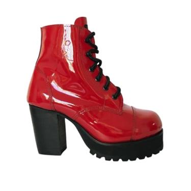 Imagem de Coturno Vilela Boots Salto Couro Legítimo | Envernizado ou Fosco | Elegância, Estilo, Atitude e Durabilidade (Vermelho Envernizado, BR, Adulto, Numérico, 39)