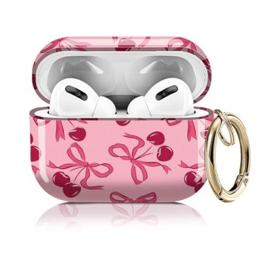 Imagem de Capa compatível com AirPod Pro 2ª/1ª geração 2023/2022/2019, capas fofas com chaveiro dourado para Air Pod Pro 2 e 1, para homens, mulheres e meninas (laços rosa e cerejas)