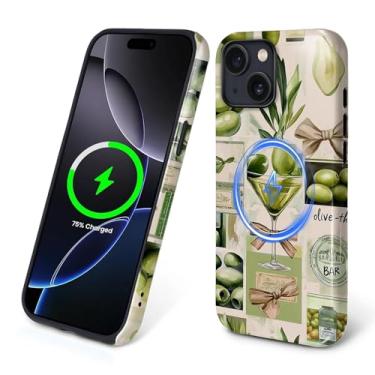 Imagem de Zhhoya Capa para iPhone 15, Dirty Martini Vintage Matchbox Colagem Padrão Impressão Brilhante Compatível com Magsafe Capa Rígida Híbrida de 2 Camadas Proteção para Meninas Mulheres Meninos Homens