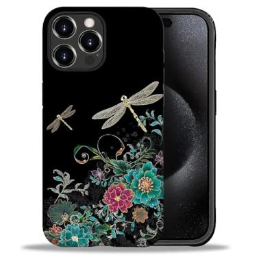 Imagem de FKBRCL4U Capa para iPhone 16 Pro Max, capa protetora híbrida de silicone fosco de 2 camadas para meninas e mulheres para iPhone 16 Pro Max Libélula Flor Planta Padrão Vibrante