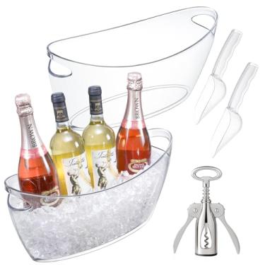 Imagem de Cenjeery Balde de gelo para festas, 2 peças de banheiras de bebidas de acrílico transparente com abridor de colher e garrafa, refrigerador de cerveja de vinho champanhe grande de 5,5 L para bar de