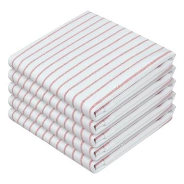 Imagem de HEIRLOOM COMFORT Toalhas de prato listradas enferrujadas, pacote com 5, 100% algodão, super absorvente e de secagem rápida, conjunto clássico de toalhas de cozinha listradas, panos de lavagem duráveis