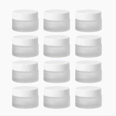 Imagem de 12 pacotes de frascos cosméticos de vidro fosco com tampas brancas 5 g recipientes de creme recarregáveis pequenos frascos redondos vazios para creme facial para os olhos, bálsamo, loção, amostra de