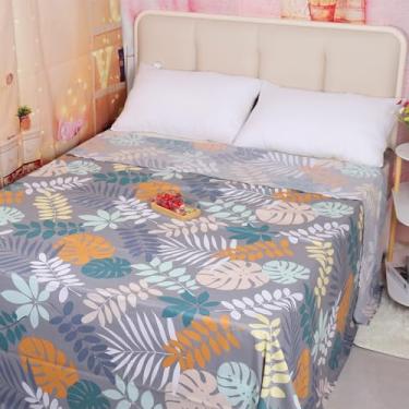 Imagem de Lençóis de cama de algodão macio Califórnia King Size com estampa de plantas, liso, respirável, fácil de cuidar, cinza