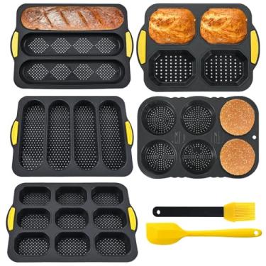 Imagem de Conjunto de 7 peças de moldes de silicone para assar, formas de bolo de pão antiaderentes, multiovais pães hambúrguer, forma de pão de pão, forno seguro para assadeira, kit de ferramentas fácil de