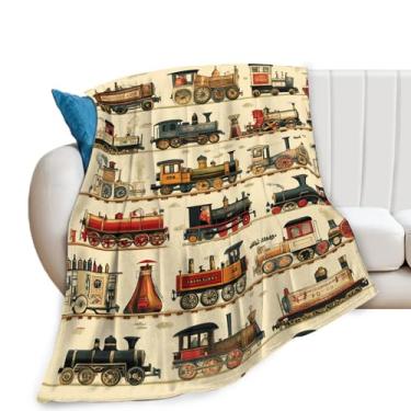 Imagem de Cobertor de trem, cobertor de trem a vapor, presentes de carro vintage, cobertores de lã de flanela para meninos, homens, mulheres, amantes de adultos, roupa de cama macia, presente para sofá-cama