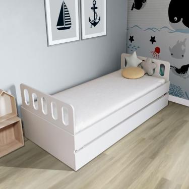 Imagem de Bicama Solteiro Mdf Bp Branco Com Cabeceira Megamobilia