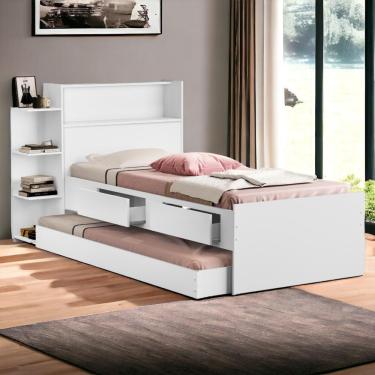 Imagem de Cama Com Auxiliar Solteiro Gavetas E Baú Branco