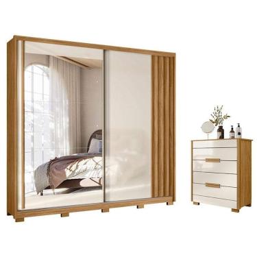Imagem de Guarda Roupa Casal E Cômoda Dhara Freijó Off White - Moval