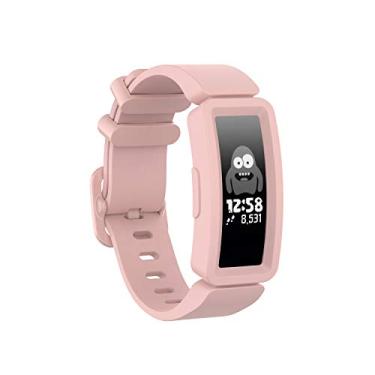 Imagem de PANDA BOBO Pulseira de silicone compatível com Fitbit Ace 2, pulseira de relógio esportivo infantil, acessórios à prova d'água (rosa claro)