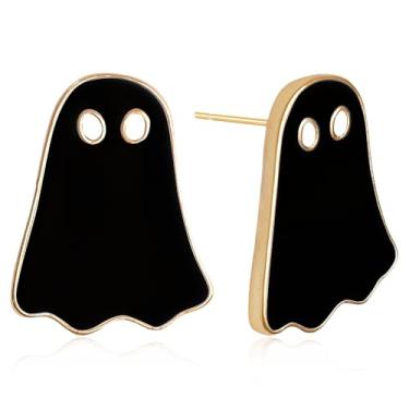 Imagem de unixmoment Brincos de ouro 18 k fofo pequeno BOO fantasma engraçado desenho animado fantasma assustador cosplay brincos pendentes para mulheres, Small, Metal, Sem pedra preciosa