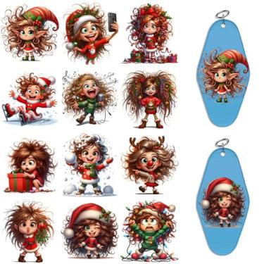 Imagem de Elewins Envoltório UV DTF – 24 folhas de papel de transferência UV DTF para chaveiro e etiquetas de bagagem, impermeável para chaveiro de hotel (meninas peculiares de Natal engraçadas)