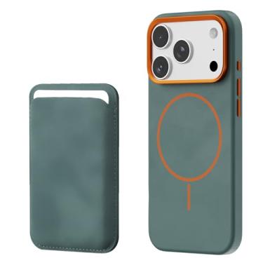 Imagem de CrazyGrass Capa magnética para iPhone 17ProMax com suporte para cartão [compatível com MagSafe] [proteção contra quedas de grau militar] [capa fina de couro de camurça] Capa com forro de microfibra