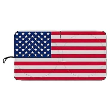 Imagem de Guarda-sol de para-brisa de carro com bandeira americana, para-sol dobrável para janela frontal de carro para carros SUV caminhão, capa de proteção solar interior automotiva, bloqueia os raios UV e
