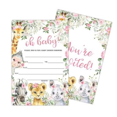 Imagem de Geuro Convites de chá de bebê para menina, cartões de convites de preenchimento floral com envelopes, conjunto de 25, oh baby