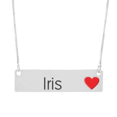 Imagem de Colar Semijoia Nome Personalizado Coração Resinado Iris Banhado em Prata 1000-999001854