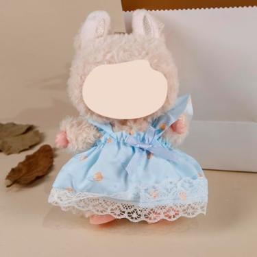 Imagem de Compatível com Labubu (SEM boneca) – Vestido de renda com laço e estampa de concha azul claro, roupa para bonecas de pelúcia de 15 cm/17 cm (concha azul claro)