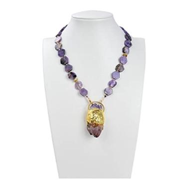 Imagem de Acessórios de moda joias hexágono roxo charoite colar sete ametista colar 43 cm
