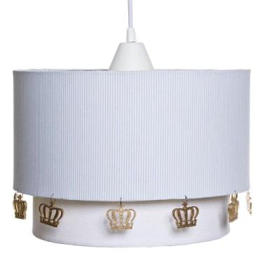 Imagem de Lustre Tubular Duplo Azul Com Corôas Douradas Quarto Bebê - Potinho de
