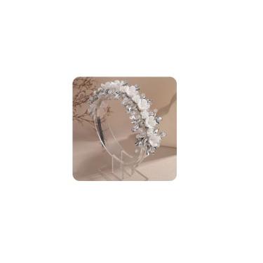 Imagem de Rumtock Contas de cristal de flor branca, coroa de casamento, tiara de noiva feita à mão com pétalas de strass para ocasiões especiais, joias para banquetes, One Size, Aolly, Sem Pedra Preciosa