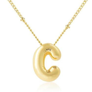 Imagem de Colar com letra de bolha, balões de ouro, corrente banhada a ouro, delicada, pingente de pingente de letra fofa, presente para meninas adolescentes, coisas modernas, Metal, Sem Pedra Preciosa