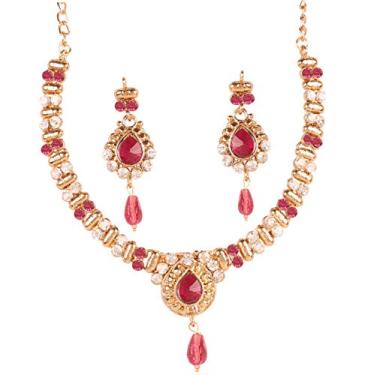 Imagem de Touchstone Conjunto de colar de joias de designer colorido tradicional feito à mão indiano Bollywood em tom dourado antigo ou branco para mulheres., Strass, Sem Pedra Preciosa