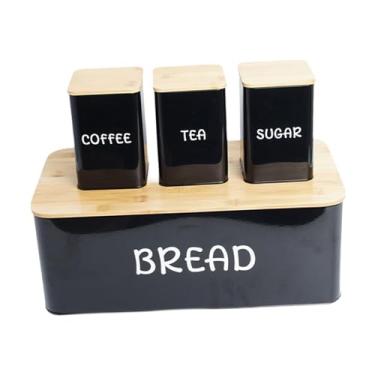 Imagem de YWJLQH Conjunto do recipiente do armazenamento do escaninho do pão de 4 pces, escaninho do suporte do pão, recipiente de armazenamento do pão com tampa de
