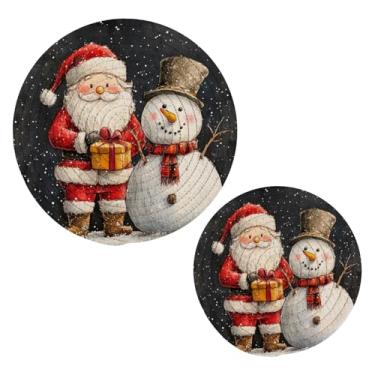 Imagem de Blueangle 2 peças de suporte de panela de tripé de Papai Noel fofo - conjunto de pegadores de panela de tecido redondo - almofadas quentes trançadas de algodão - porta-copos - tapetes de mesa para