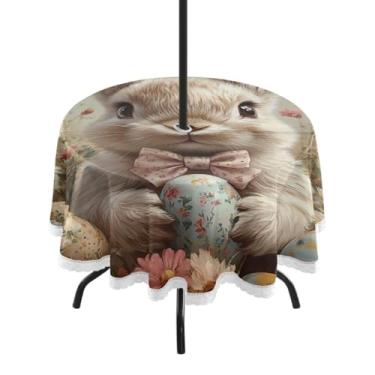 Imagem de Blueangle Toalha de mesa redonda à prova d'água de 152 cm para ambientes externos de Páscoa com orifício para guarda-chuva - Tecido resistente à prova de sol para todos os climas para pátio