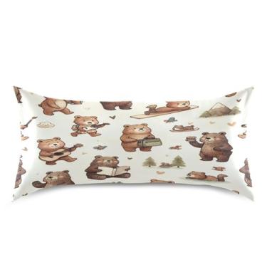 Imagem de Blueangle Fronha de cetim pequenos ursos marrons para cabelo e pele, fronha de seda, tamanho king (50,8 x 101,6 cm) - Capas de almofada de cetim refrescantes com fecho de envelope (532)