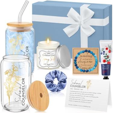 Imagem de Teenyyou Caixa de presente de agradecimento de conselheiro escolar de Natal, 10 peças, com copo de vidro, pulseira de vela, creme para as mãos, para a semana internacional de conselheiro escolar