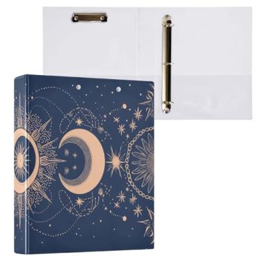 Imagem de Blueangle Fichário de 3 anéis para sol e lua com prancheta e 2 bolsos - Organizador de documentos decorativos de 3 cm para escritório, suprimentos para reuniões (567)