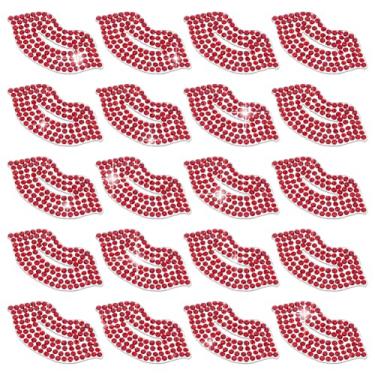 Imagem de PH PandaHall 20 peças de adesivos de strass vermelho, adesivos de lábios vermelhos, apliques de decoração de lábios, lábios de strass de Halloween, costurados em adesivos para travesseiros, chapéus
