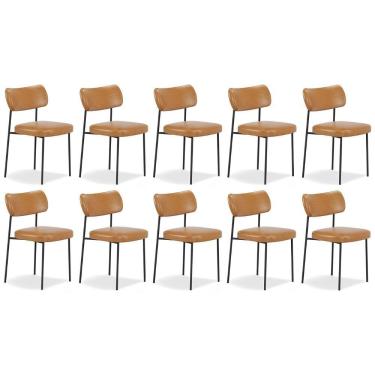 Imagem de Cadeira De Jantar Estofada Kit 10 Milli A14 Sintético Caramelo - Mpozenato