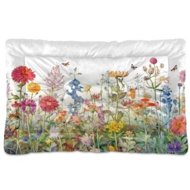 Imagem de SEHANY Cama de jardim de flores silvestres para cães e gatos com fundo antiderrapante, caixa de canil, colchão macio para animais de estimação, lavável para cães pequenos, médios e grandes, gatos, 45